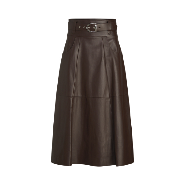 Luggage Brown Neha Lambskin A-Line Skirt Ralph Lauren Collection 2