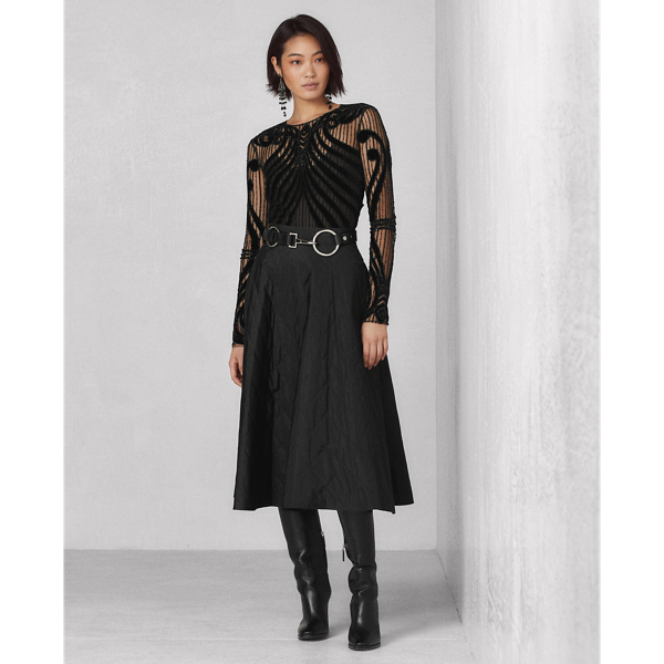 Black Jacey Embellished Velvet-Tulle Top Ralph Lauren Collection 4
