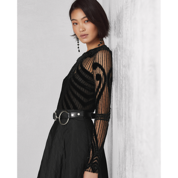 Black Jacey Embellished Velvet-Tulle Top Ralph Lauren Collection 5