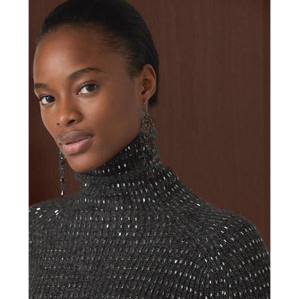 Charcoal Mouline Embellished Cashmere Jumper Ralph Lauren Collection 6