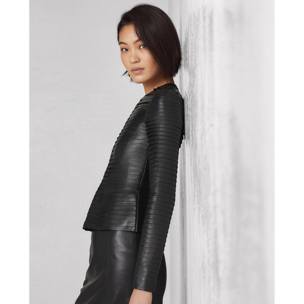 Black Georgia Ruffled Lambskin Jacket Ralph Lauren Collection 5