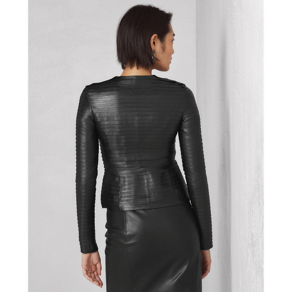 Black Georgia Ruffled Lambskin Jacket Ralph Lauren Collection 6