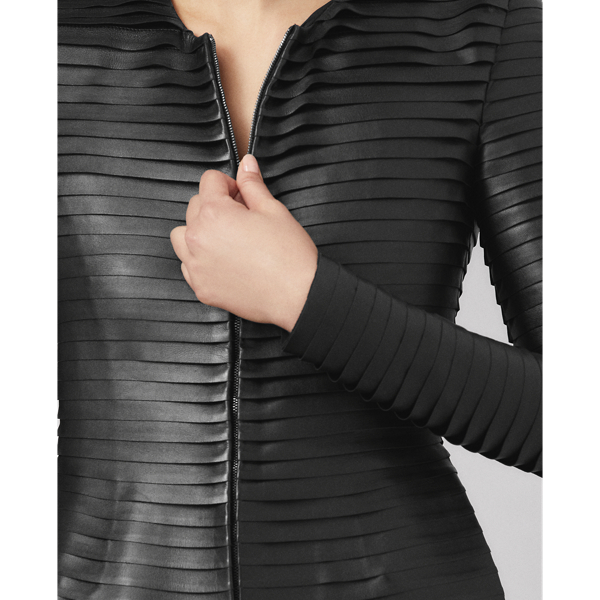 Black Georgia Ruffled Lambskin Jacket Ralph Lauren Collection 7