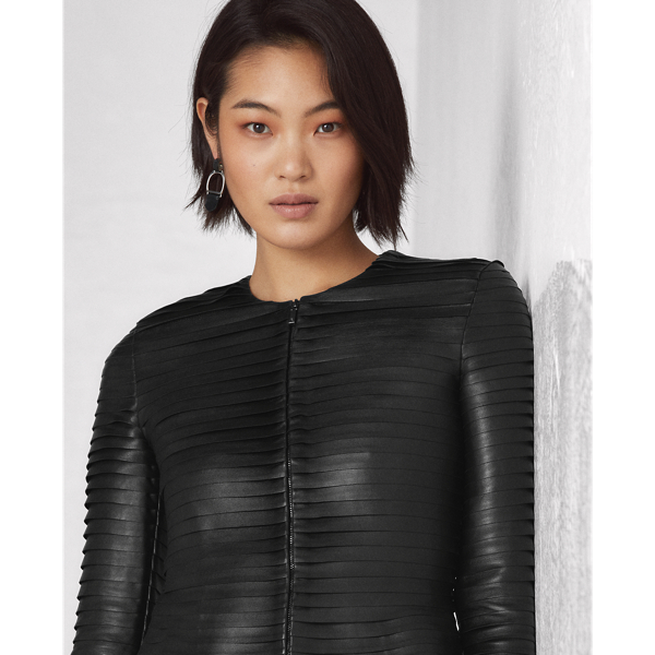 Black Georgia Ruffled Lambskin Jacket Ralph Lauren Collection 8
