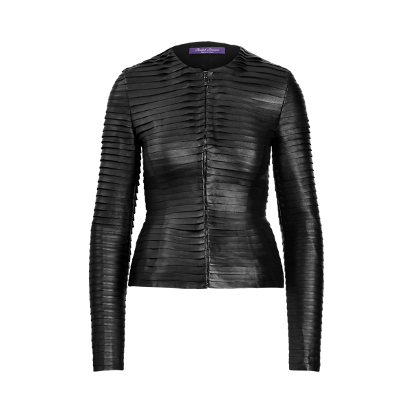 Black Georgia Ruffled Lambskin Jacket Ralph Lauren Collection 2