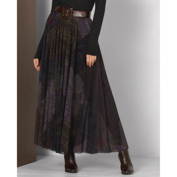 Burgundy Multi Pavla Paisley Patchwork Pleated Skirt Ralph Lauren Collection 4