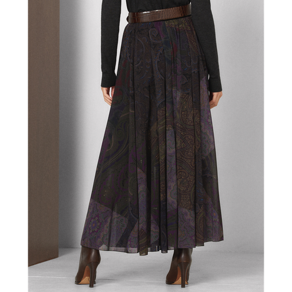 Burgundy Multi Pavla Paisley Patchwork Pleated Skirt Ralph Lauren Collection 6