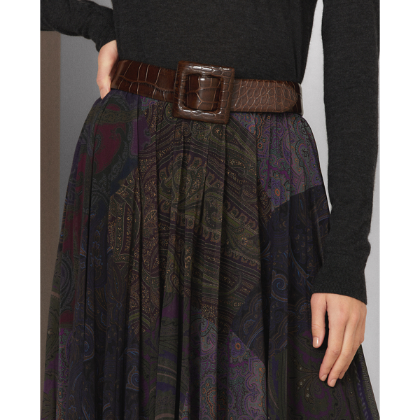 Burgundy Multi Pavla Paisley Patchwork Pleated Skirt Ralph Lauren Collection 7