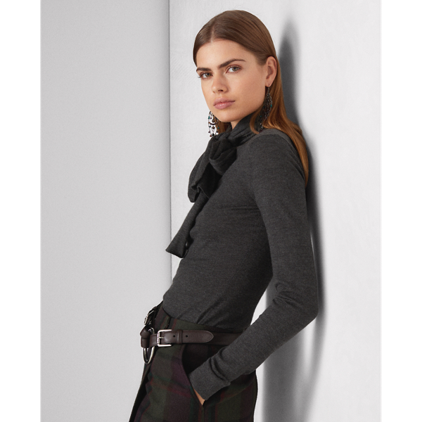 Medium Grey Heather Cashmere Tie-Neck Jumper Ralph Lauren Collection 5
