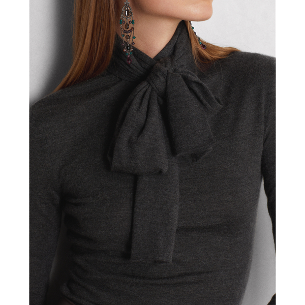 Medium Grey Heather Cashmere Tie-Neck Jumper Ralph Lauren Collection 7