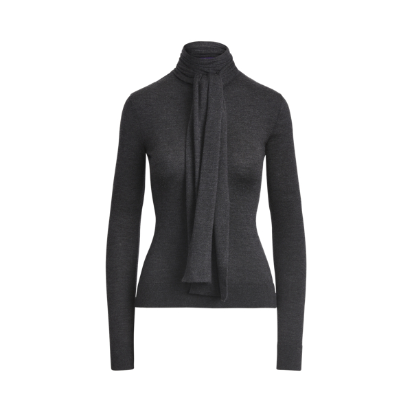 Medium Grey Heather Cashmere Tie-Neck Jumper Ralph Lauren Collection 2