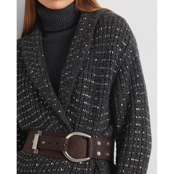 Charcoal Mouline Embellished Cashmere Cardigan Ralph Lauren Collection 6