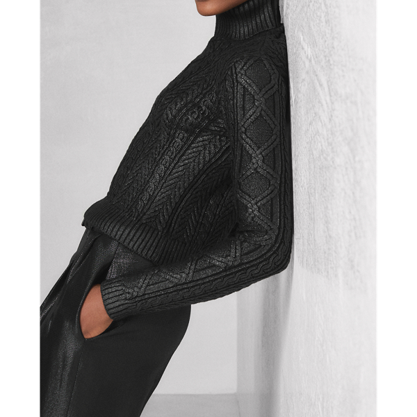 Black Lacquered Aran-Knit Jumper Ralph Lauren Collection 5