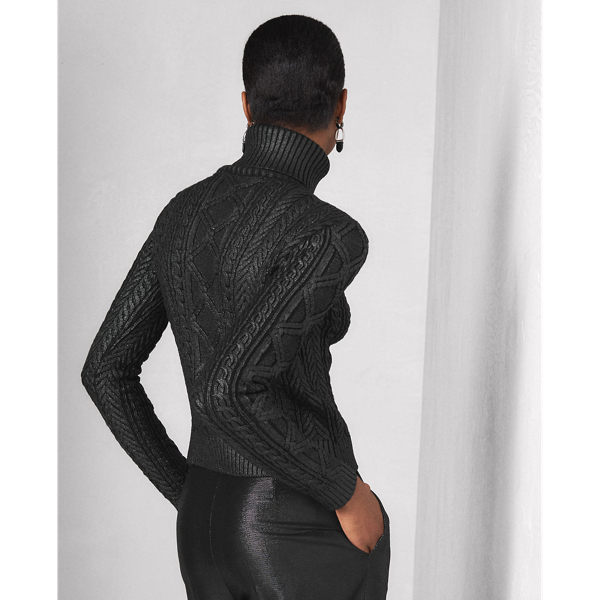 Black Lacquered Aran-Knit Jumper Ralph Lauren Collection 6