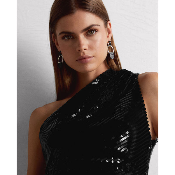 Black Ana Sequined Stretch Silk Blouse Ralph Lauren Collection 6