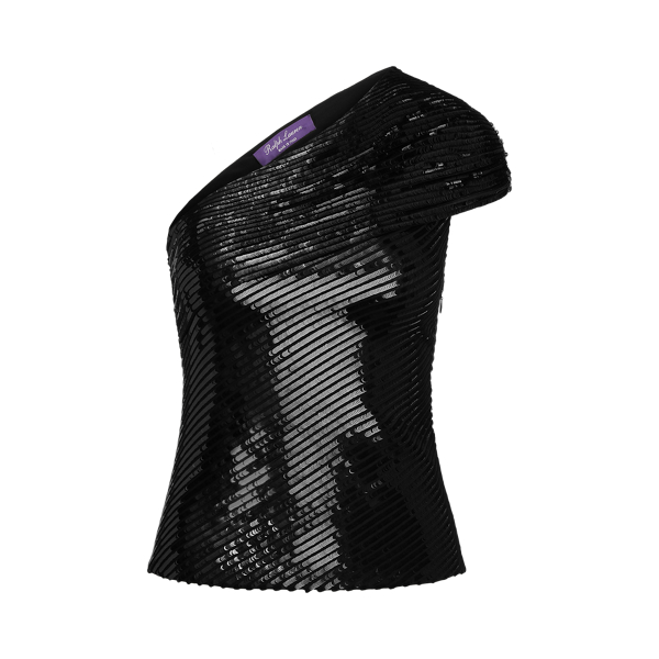 Black Ana Sequined Stretch Silk Blouse Ralph Lauren Collection 2