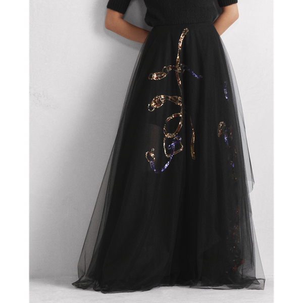 Black Sonnet Sequined Tulle Skirt Ralph Lauren Collection 4