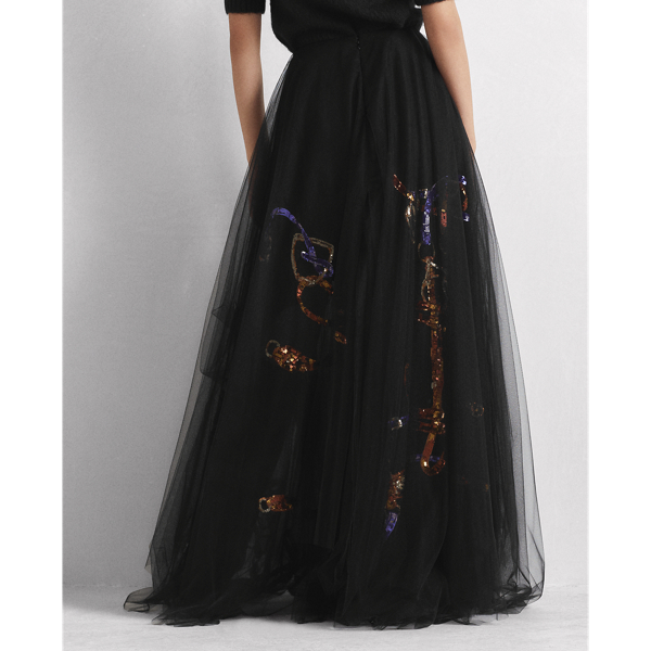 Black Sonnet Sequined Tulle Skirt Ralph Lauren Collection 6