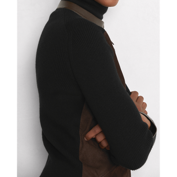 Black Suede-Front Cashmere Moto Jumper Jacket Ralph Lauren Collection 5