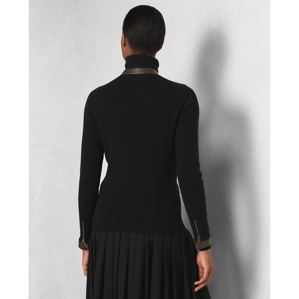 Black Suede-Front Cashmere Moto Jumper Jacket Ralph Lauren Collection 6