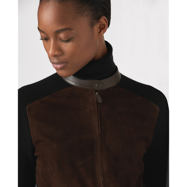 Black Suede-Front Cashmere Moto Jumper Jacket Ralph Lauren Collection 7