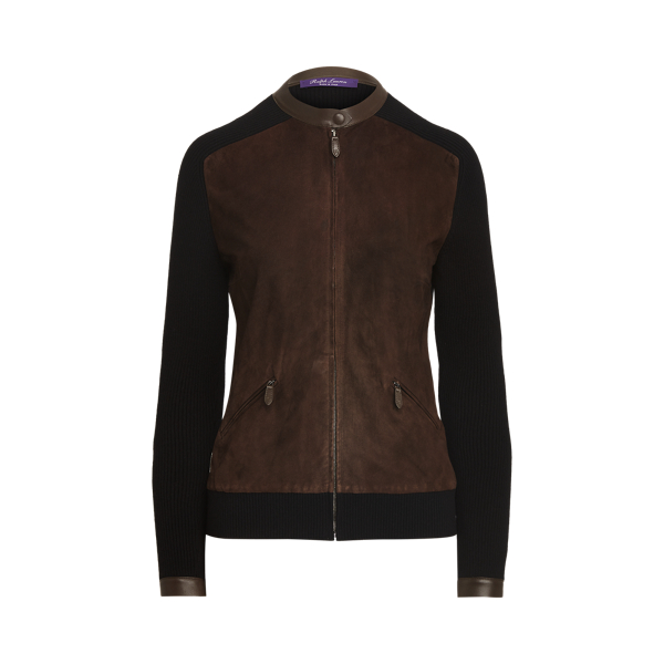 Suede-Front Cashmere Moto Jumper Jacket Ralph Lauren Collection 1