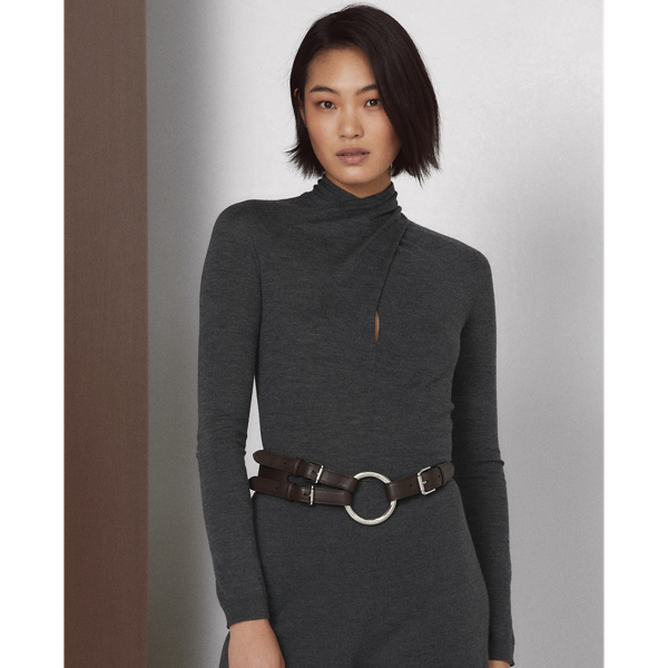 Medium Grey Heather Worsted Wool Long-Sleeve Jumpsuit Ralph Lauren Collection 4