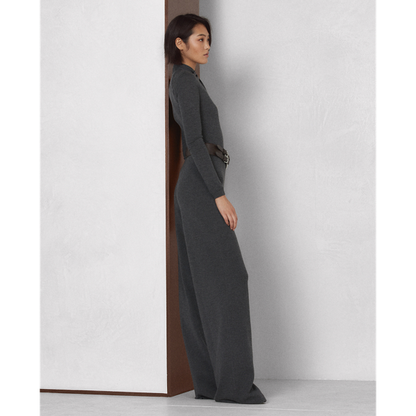 Medium Grey Heather Worsted Wool Long-Sleeve Jumpsuit Ralph Lauren Collection 5