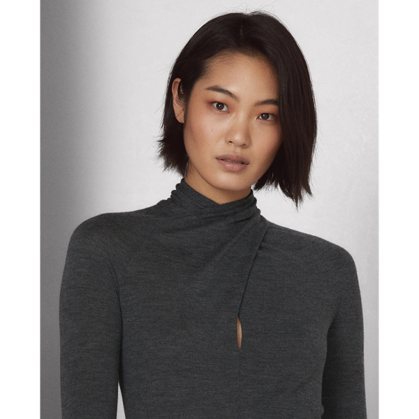 Medium Grey Heather Worsted Wool Long-Sleeve Jumpsuit Ralph Lauren Collection 7