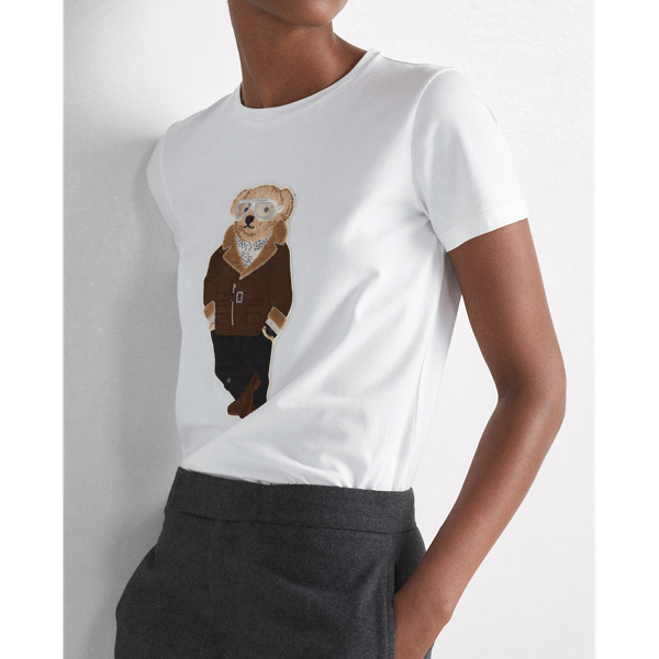 Maglietta Aviator Polo Bear in cotone Ralph Lauren Collection in Bianco 6