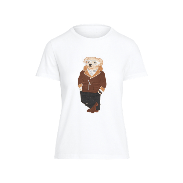 Maglietta Aviator Polo Bear in cotone Ralph Lauren Collection in Bianco 2