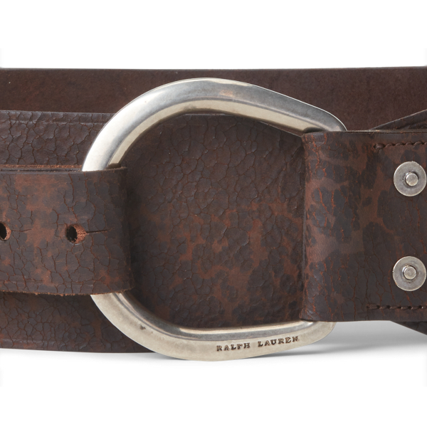 Dark Brown Antiqued Horseshoe-Ring Leather Belt Ralph Lauren Collection 2