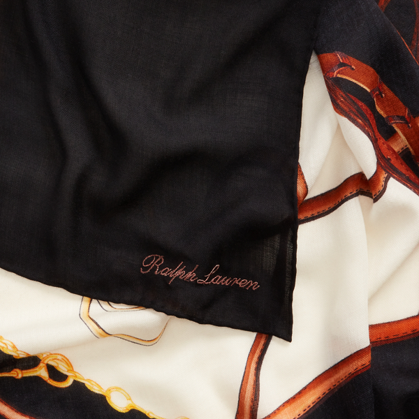 Sciarpa equestre in cashmere e seta Ralph Lauren Collection in Nero/Bianco 3