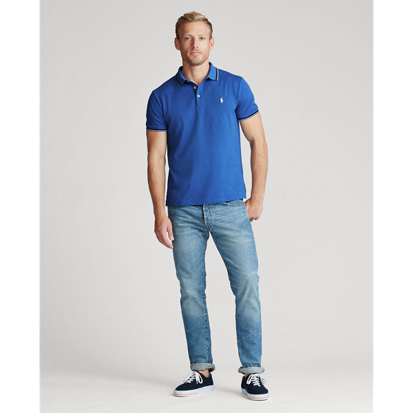Slim Fit Stretch Mesh Polo Polo Ralph Lauren em Dockside Blue Heather 3