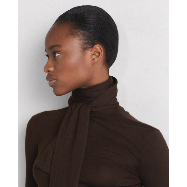 Chocolate Cashmere Tie-Neck Jumper Ralph Lauren Collection 6