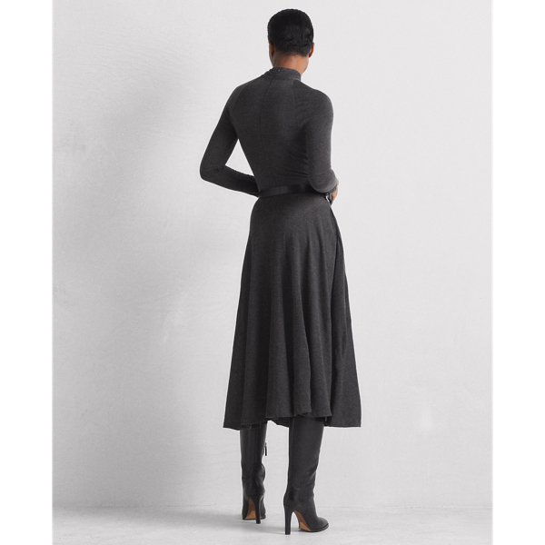 Medium Grey Heather Worsted Wool Long-Sleeve Jumper Dress Ralph Lauren Collection 5