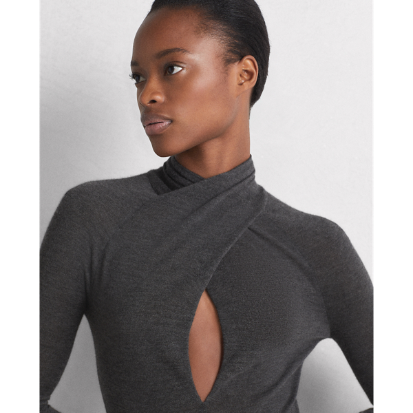 Medium Grey Heather Worsted Wool Long-Sleeve Jumper Dress Ralph Lauren Collection 6