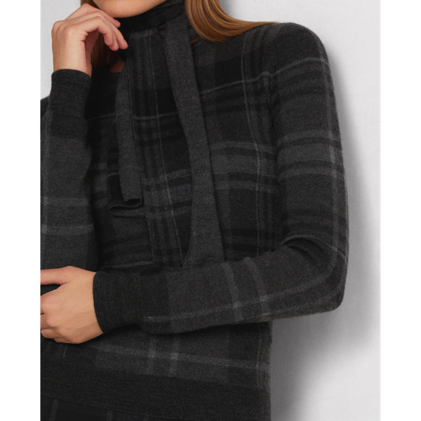 Charcoal Multi Cashmere Tie-Neck Jumper Ralph Lauren Collection 6