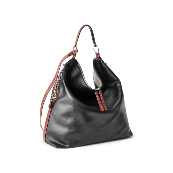 Black/Dark Brown Leather Large Equestrian Hobo Ralph Lauren Collection 2