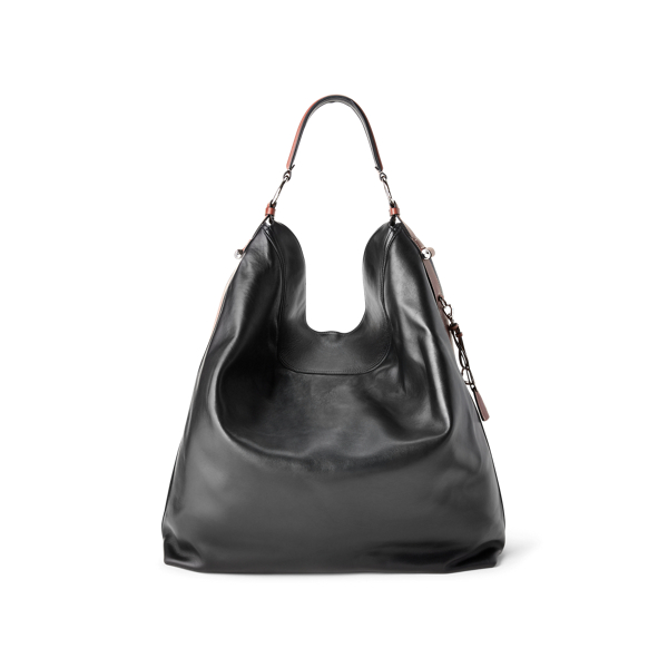 Black/Dark Brown Leather Large Equestrian Hobo Ralph Lauren Collection 3