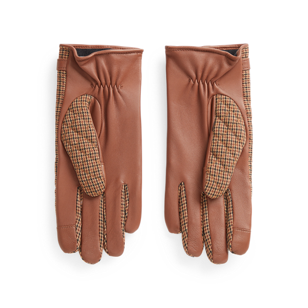 Camel Check Quilted Sheepskin Tech Gloves Lauren 2