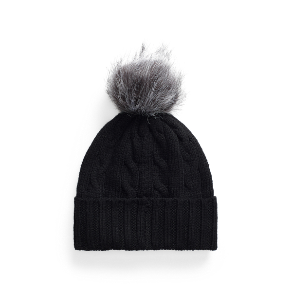 Black Cable-Knit Wool-Blend Hat Lauren 2
