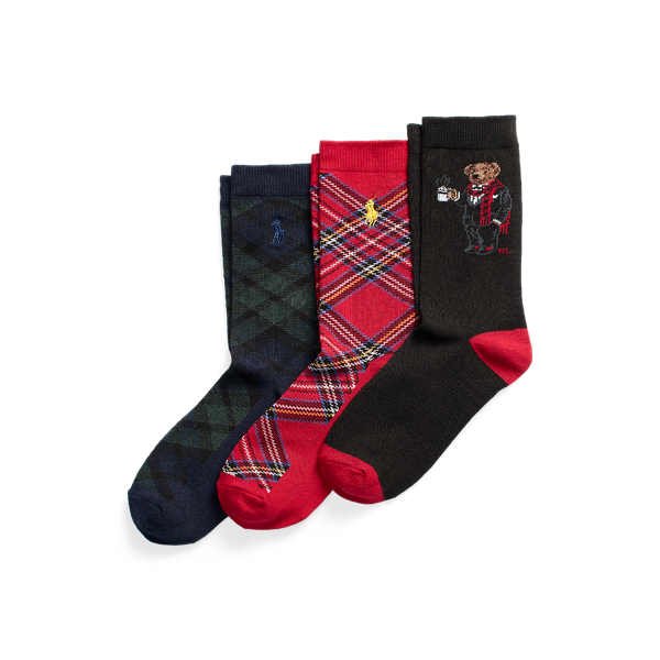 Holiday Bear 3er-Pack karierte Crew-Socken BOYS 1.5-6 YEARS 1