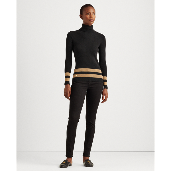 Polo Black/Gold Metallic Striped Turtleneck Sweater Lauren 4