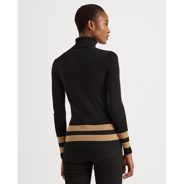 Polo Black/Gold Metallic Striped Turtleneck Sweater Lauren 5