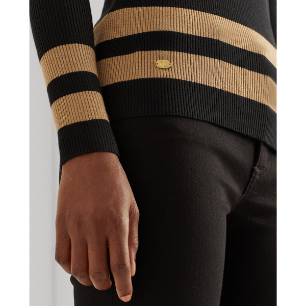 Polo Black/Gold Metallic Striped Turtleneck Sweater Lauren 6