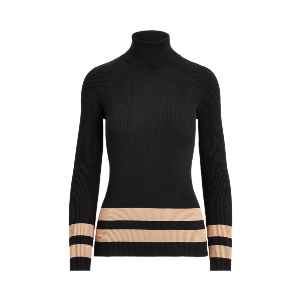 Polo Black/Gold Metallic Striped Turtleneck Sweater Lauren 2