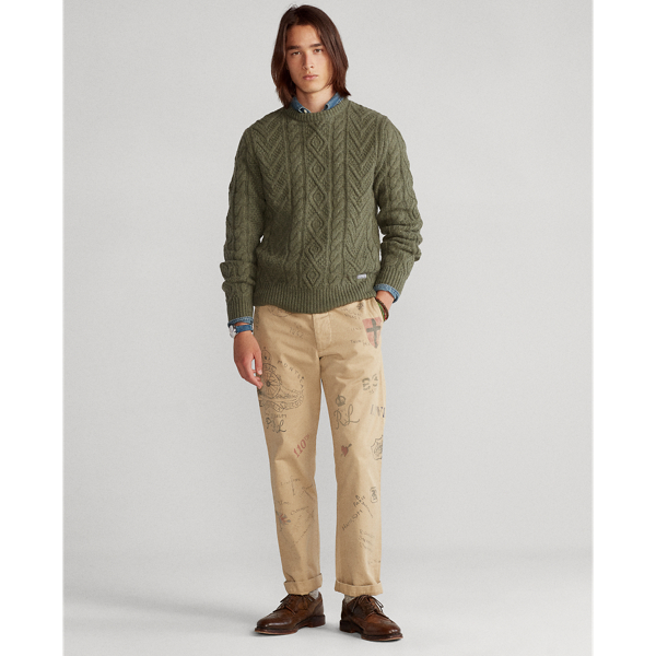 Fossil Green Heather Aran-Knit Wool-Cashmere Sweater Polo Ralph Lauren 4