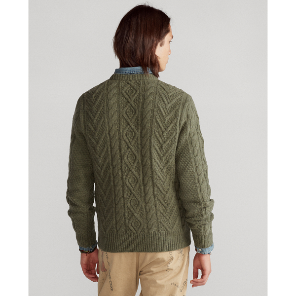 Fossil Green Heather Aran-Knit Wool-Cashmere Sweater Polo Ralph Lauren 5