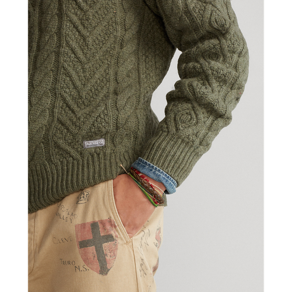 Fossil Green Heather Aran-Knit Wool-Cashmere Sweater Polo Ralph Lauren 6